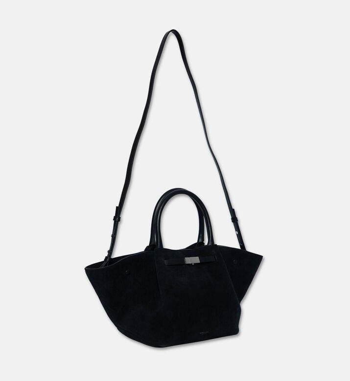 Demellier The Midi New York Suede Tote Bag, Black, Packshot View