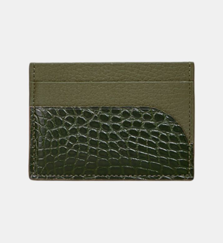 Camille Fournet Alligator Taurillon Round Scale Cardholder, Khaki, Packshot View