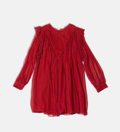 Long-sleeve Pleated Dress