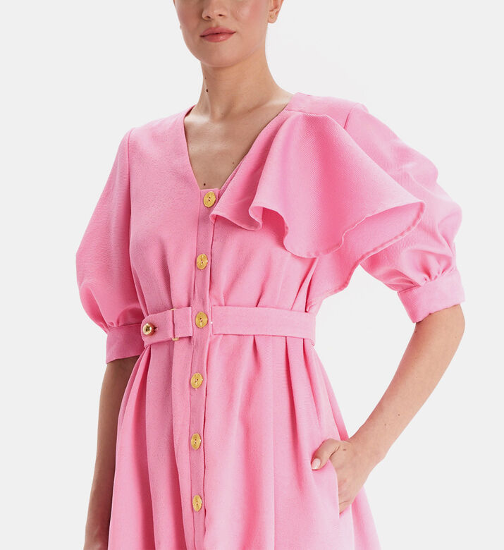 Ruffle Shoulder Midi Dress