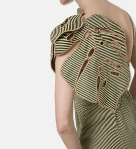 Farm Rio Striped Monstera Leaf Sleeveless Midi Dress, Model View