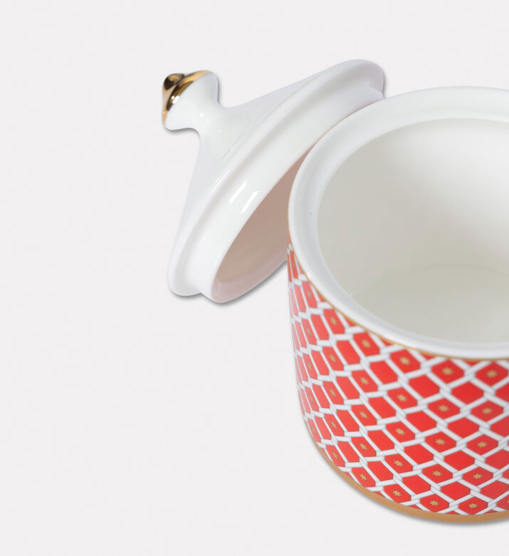 Imperial Gold-toned Knob Red Lattice Sugar Pot, Packshot View