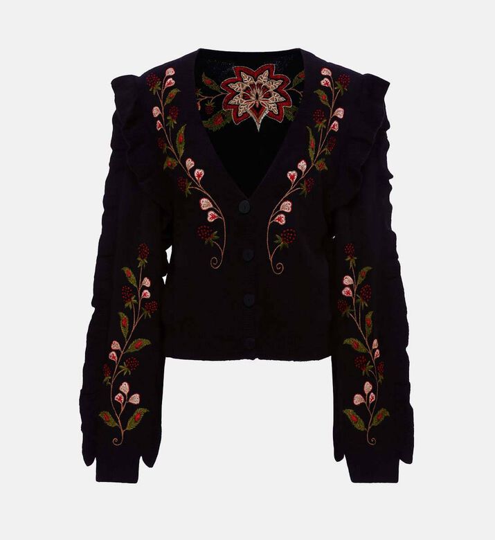 Farm Rio Floral-embroidery Long-sleeve Cardigan, Packshot View