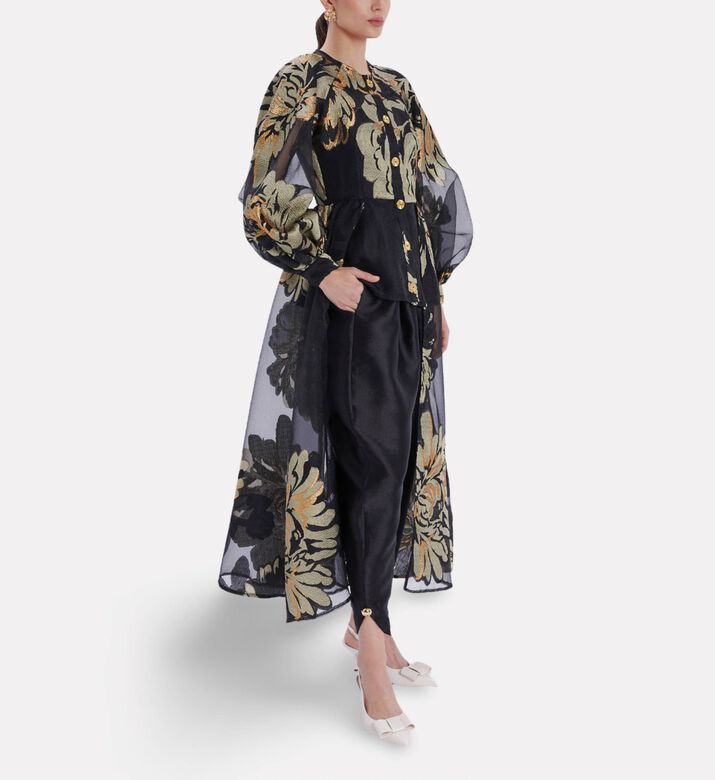 Poca and Poca Floral-embroidery Puffy Sleeve Blouse, Model View