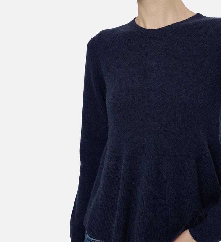 Ba and Sh Ruffle Hem Button Closure Sweater, Dark-blue, Xs, Model View