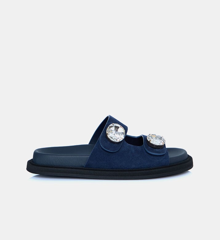 حذاء مفتوح باروس بأربطة مزدوجة وأزرار من أحجار الراين