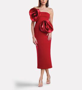 Savanna Deux Roses Strapless Midi Dress, Dark-red, M, Model View
