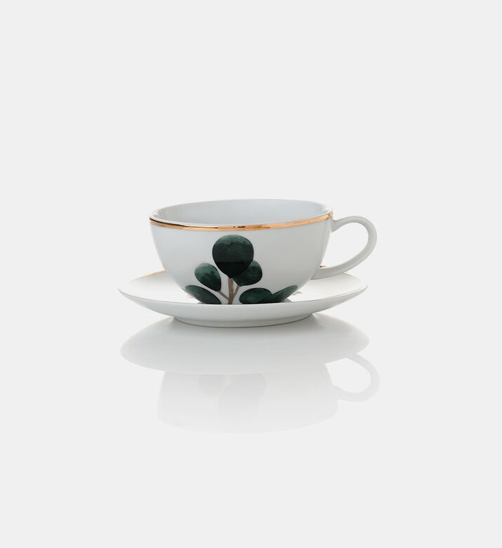 Leaf Gold Rim Tea Cup And Saucer