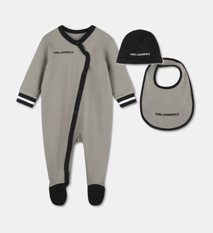 Karl Lagerfeld Logo-trim Sleepsuit, Bib  Beanie Set, Packshot View