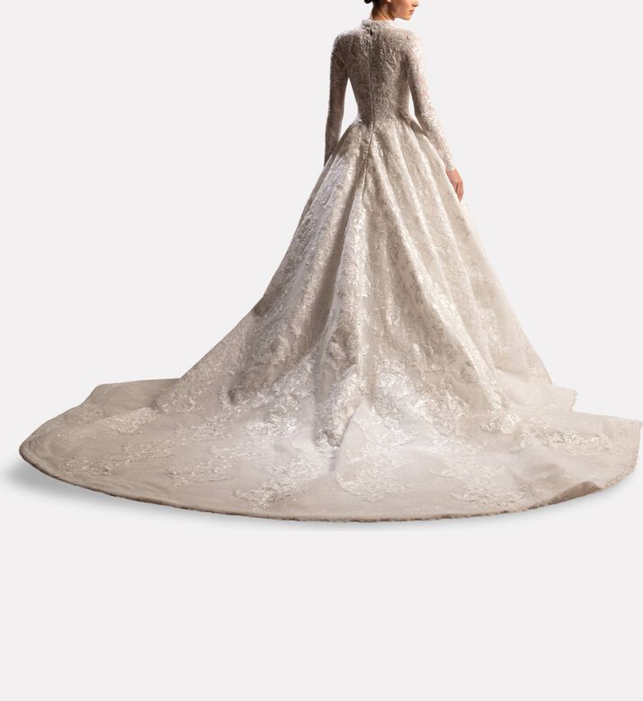 Michael Cinco Embellished Long-sleeve Gown, Model View