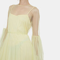 Sheer Mesh Ruffled Cuffs Dress