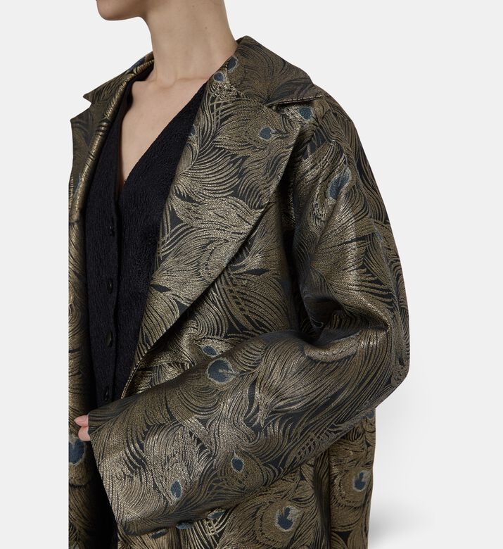 BARG Gold Peacock-motif Brocade Open-front Abaya, Model View