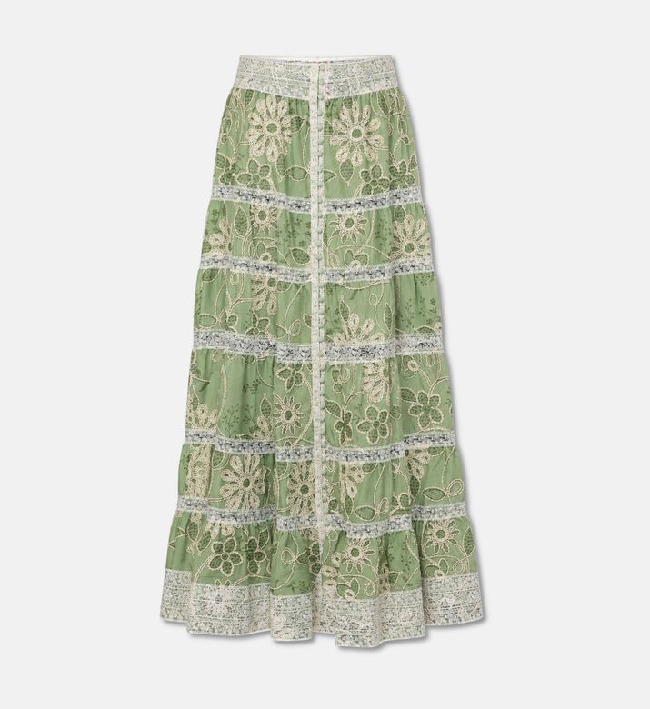 Alice + Olivia Embroidered Tiered Maxi Skirt, Packshot View