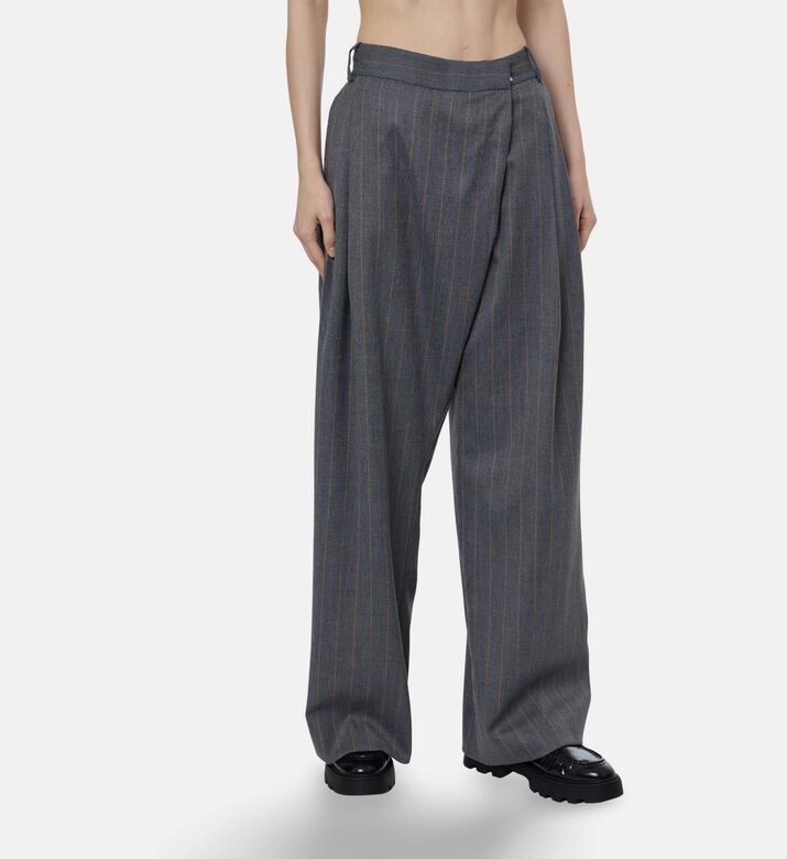 Ganni Wrap-front Wide-leg Pinstripe Trousers, Model View