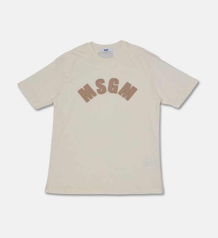 MSGM Sequin Logo Crop T-shirt, Light-brown, 8y, Packshot View