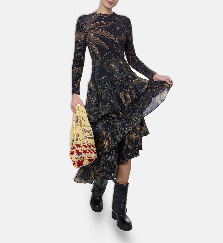 Farm Rio Golden Foliage Ruffled Skirt, Model View