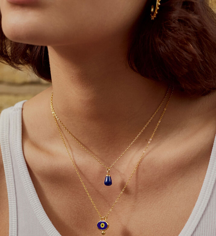 Ottoman Hands Evil Eye Pendant Necklace, Navy, Packshot View