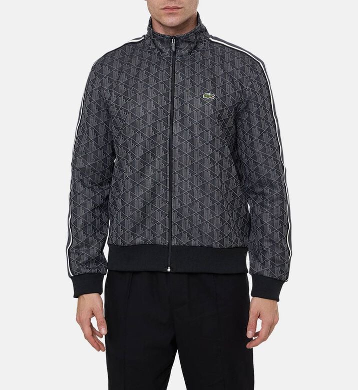 Lacoste Paris Zip-up Jacquard Track Jacket, Black, S, Model View Lacoste Paris Zip-up Jacquard Track Jacket, Black, S, Model View