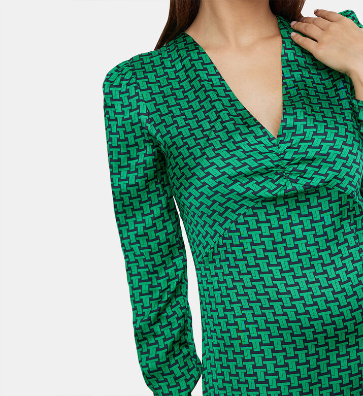 فستان ساتان مكشكش مطبوع من Reine