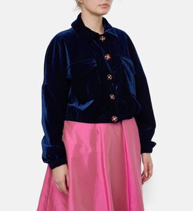 Blue For Burgundy Embellished Buttons Cropped Jacket, Navy, 40, Model View