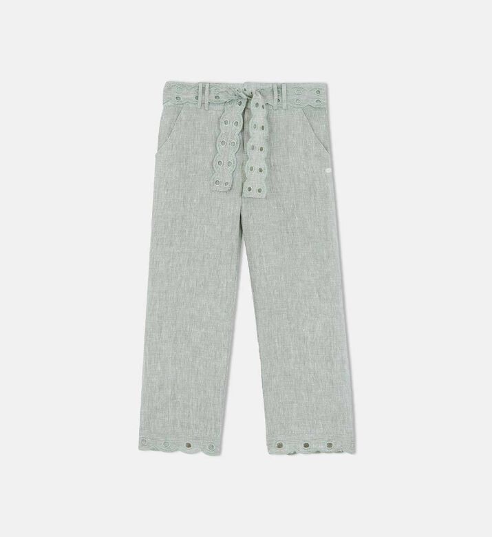 Eyelet Tie-waist Wide-leg Girls Pants