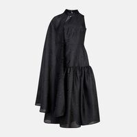 Asymmetric Cape Jacquard Flared Dress
