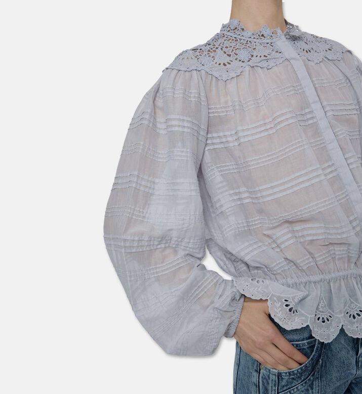 Isabel Marant Pintuck Ruffle Long-sleeve Blouse, Model View