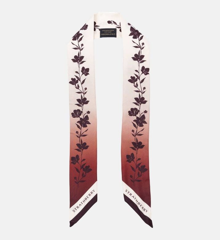 Strathberry Silk Skinny Floral-print Scarf, Burgundy, Packshot View Strathberry Silk Skinny Floral-print Scarf, Burgundy, Packshot View