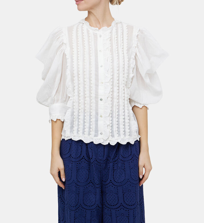 Cotton Short Sleeve Pleated Blouse Cotton Short Sleeve Pleated Blouse