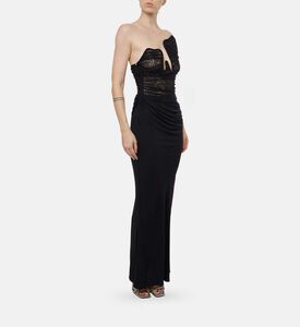 Arced Mesh-detailing Plunge Neck Maxi Dress