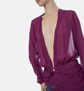 Pleats-detail Long-sleeve V-neck Blouse Pleats-detail Long-sleeve V-neck Blouse