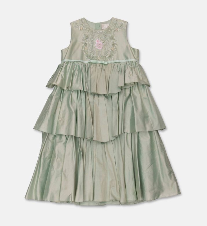 Maison Ava Mariella Tiered Silk 3d-flowers Bow Belt Dress, Packshot View