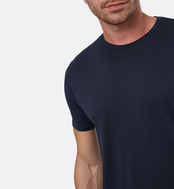 Vince Cotton Crewneck T-shirt, Blue, S, Model View