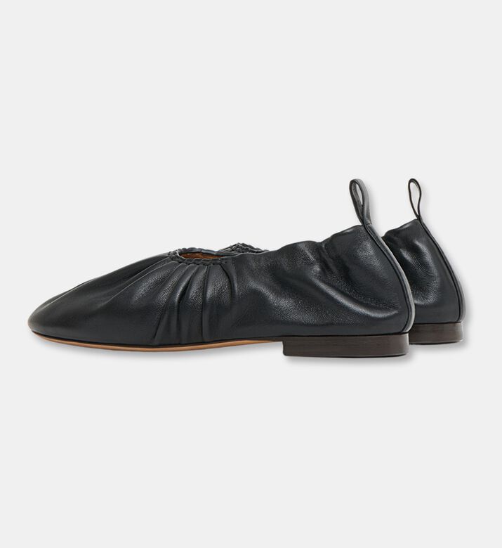 Mansur Gavriel Leather Ruched Ballerina, Black, Eu-37, Packshot View