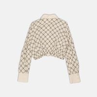Poplin Bow-detail Geometric-print Blouse