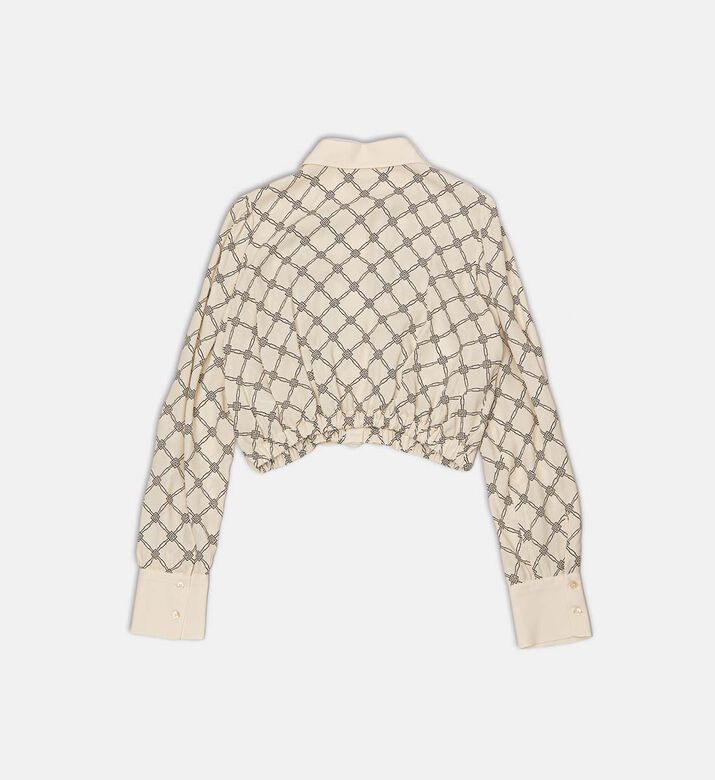 Poplin Bow-detail Geometric-print Blouse