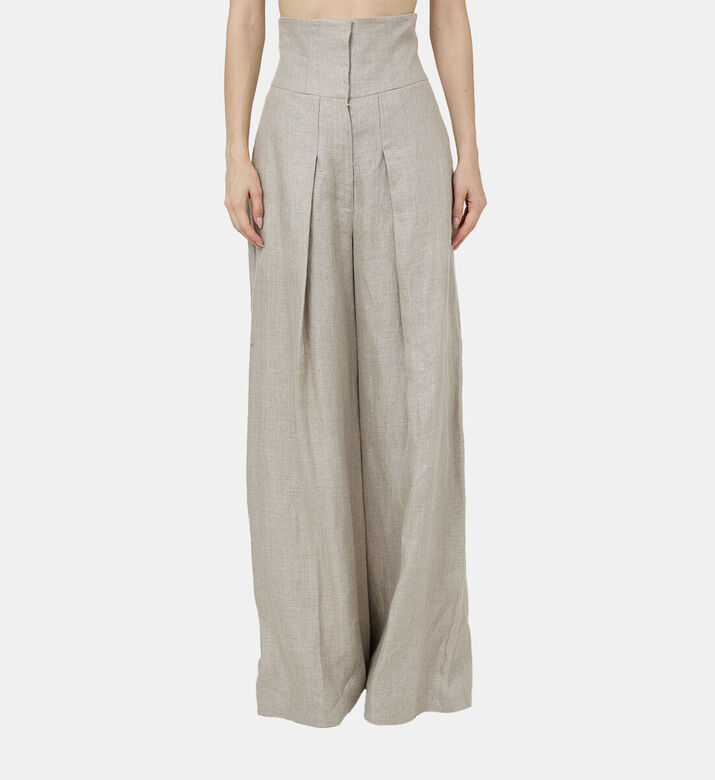 Savanna Lou Pleated High Waisted Hemp Trousers, Model View