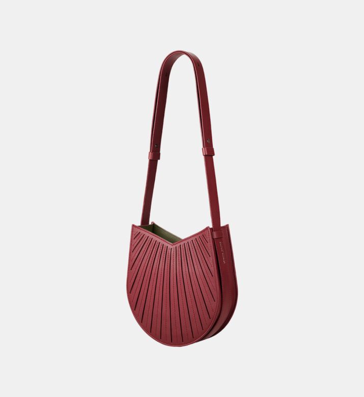 Camille Fournet Balancier Calf Leather Pleated Handbag, Burgundy, Packshot View
