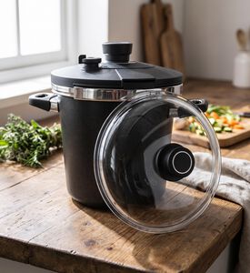 AMT Gastroguss Cast Aluminum Pressure Cooker Set, Black, 24-cm, Packshot View