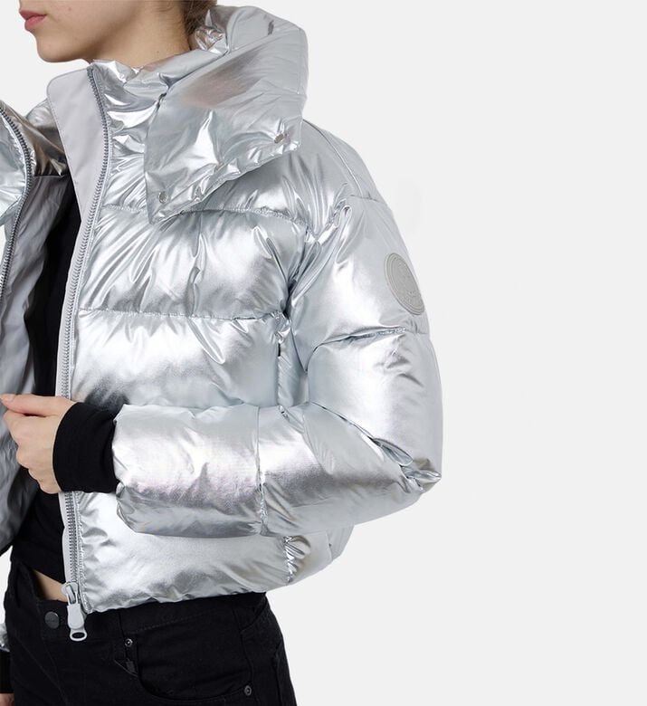 Save the Duck Metallic Cropped Long-sleeve Jacket, Model View