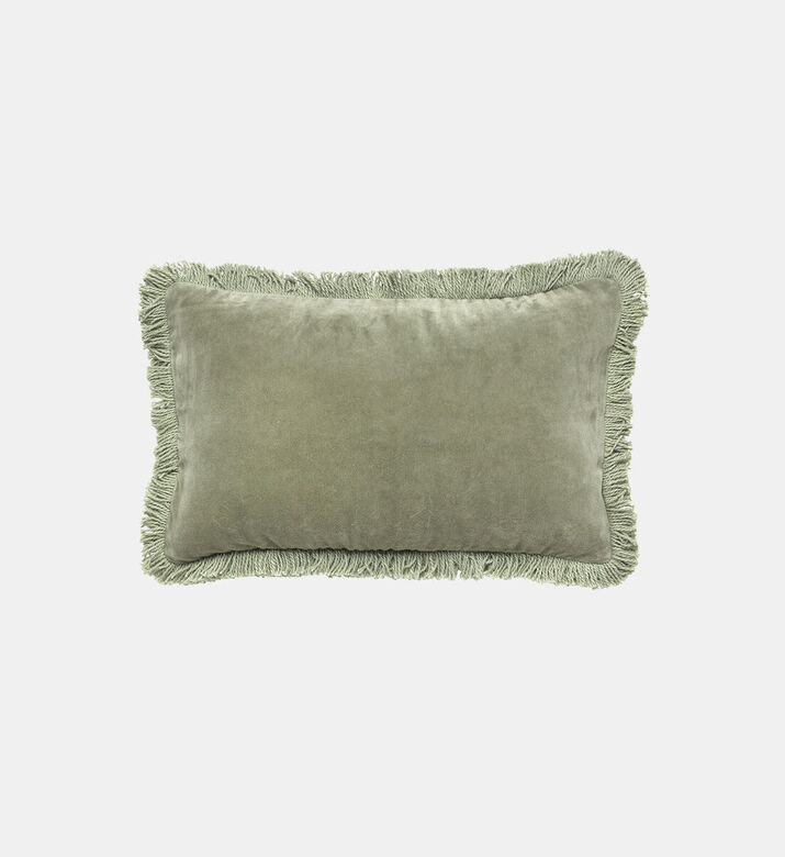 Cozy Marlen Fringes Velvet Cushion, Grey, Packshot View