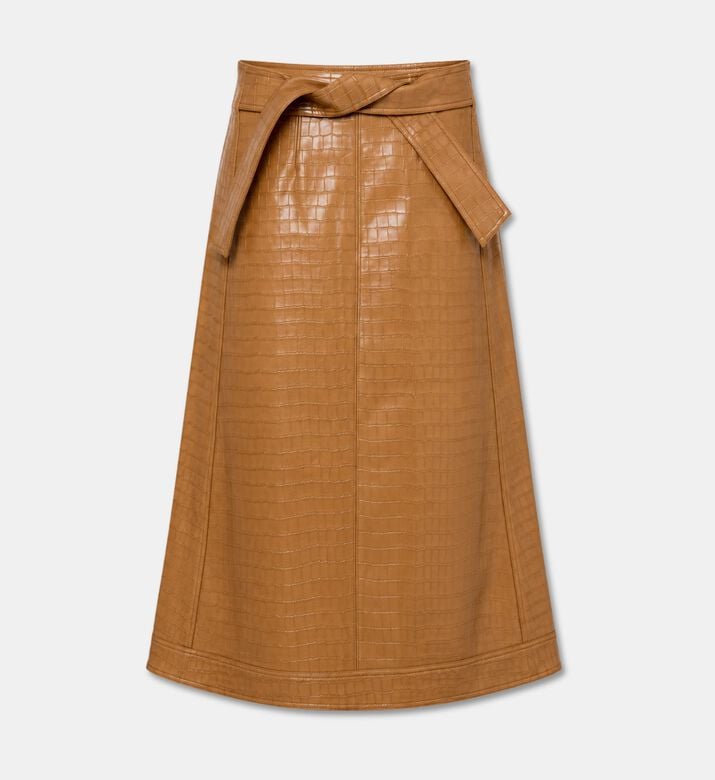 Edward Achour Paris Croc-embossed Tie-waist A-line Skirt, Packshot View