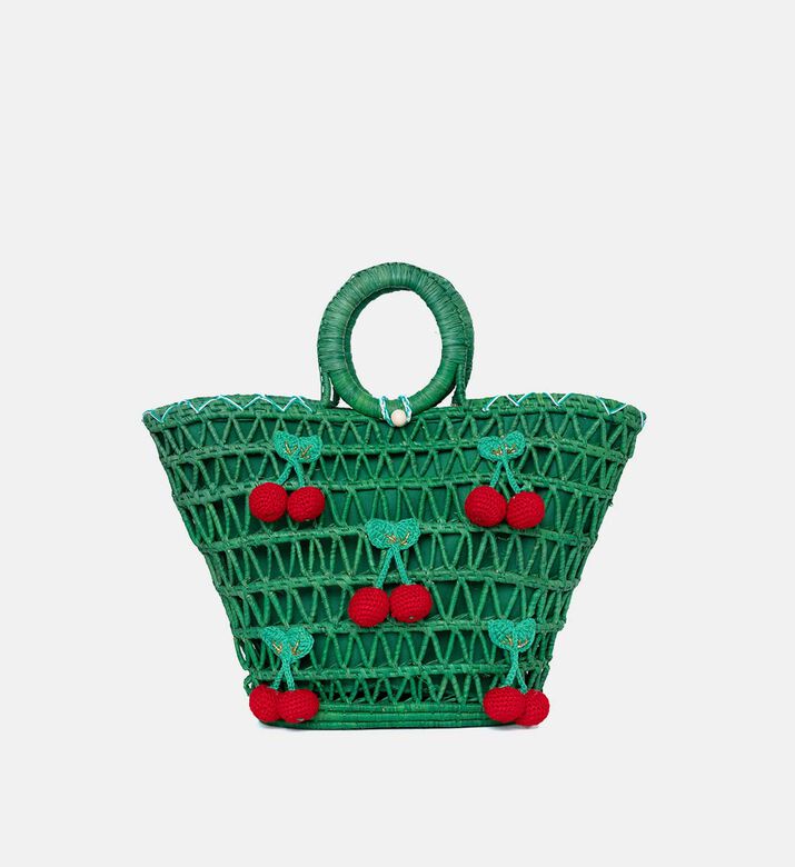 Red Cherry Charms Woven Beach Bag