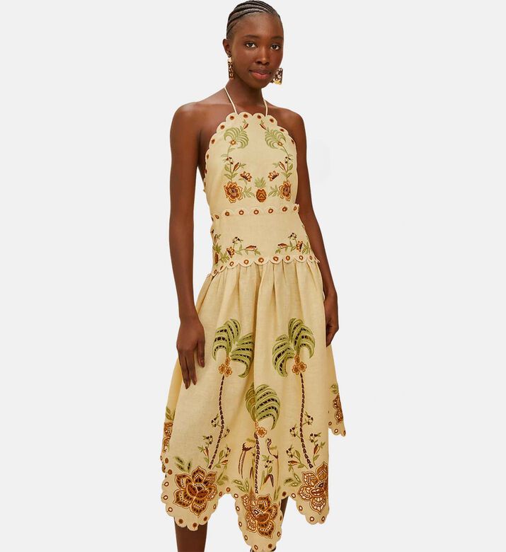 Delicate Forest Richelieu Floral-embroidery Midi Dress