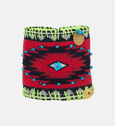 Boho Red Embroidered Cuff Bracelet