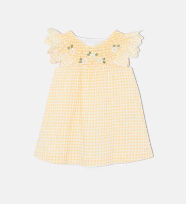 Gingham Check Embroidered Dress