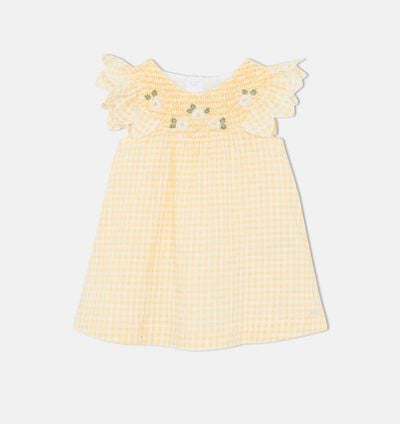 Gingham Check Embroidered Dress