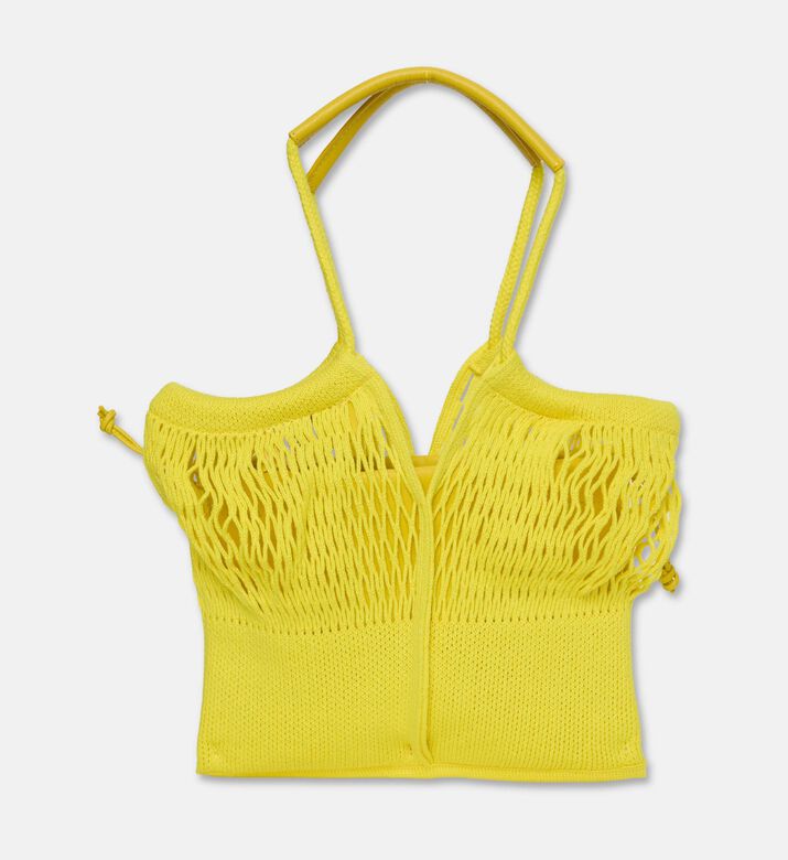 Hereu Leather-details Net Mesh Knit Tote Bag, Yellow, Packshot View