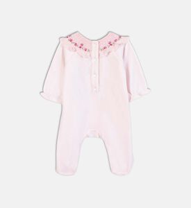 بيجامة برقبة دائرية بتطريز أزهار