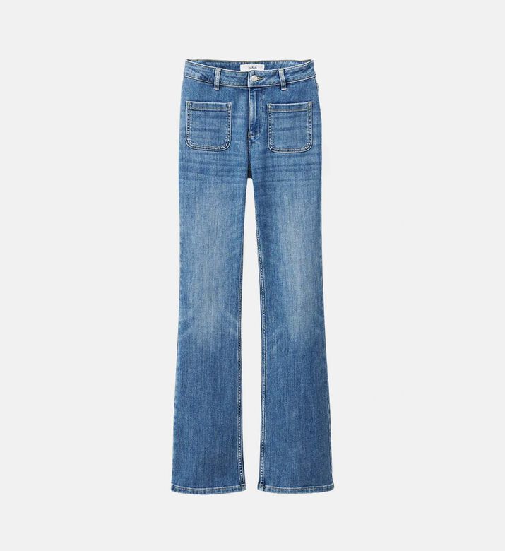 Patch Pockets Flared Denim Pants